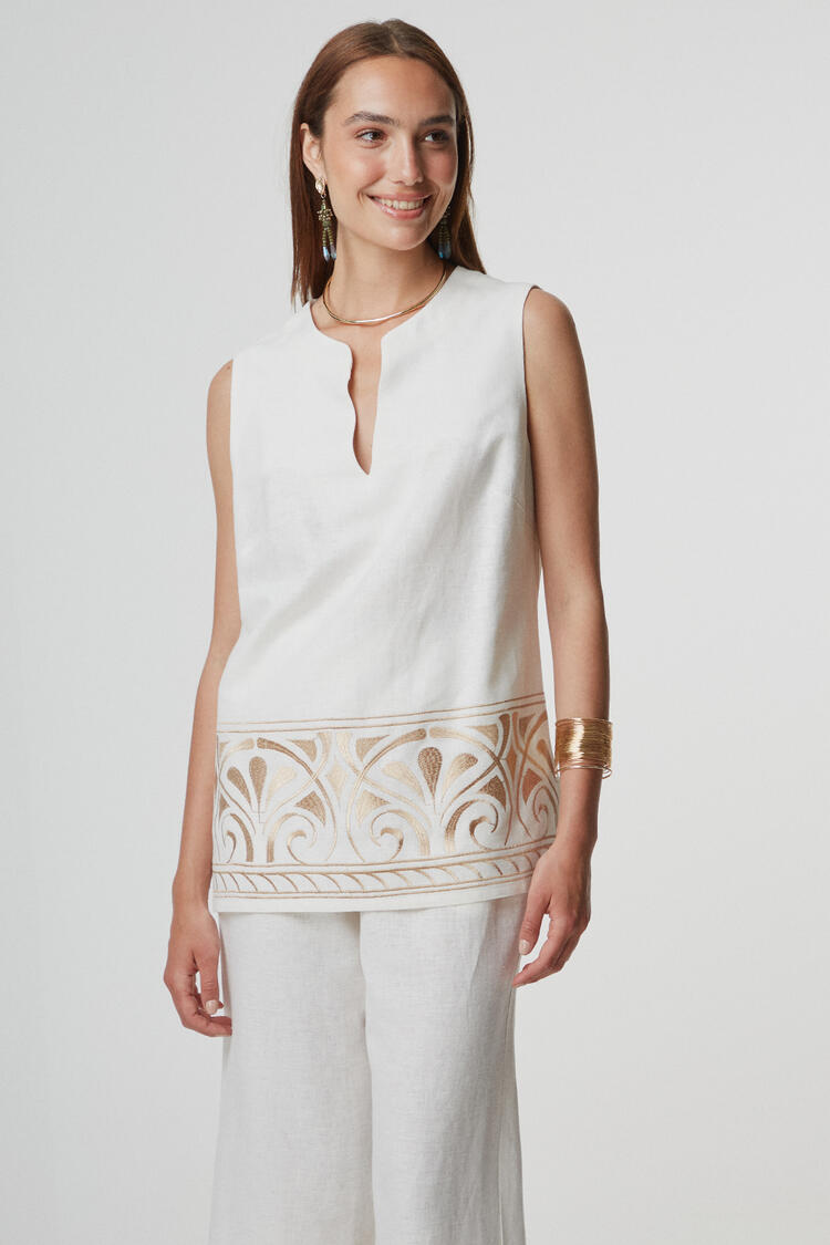 Blouse with embroidery - Off White S/M