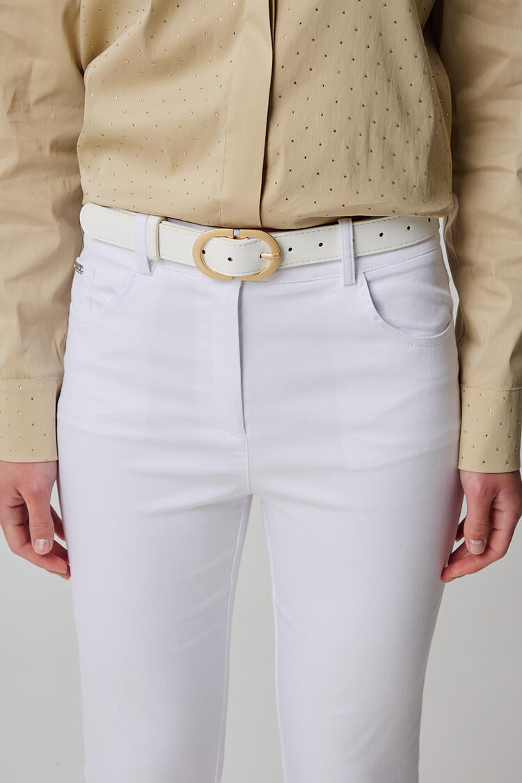 Leather belt with metal buckle - White O/S