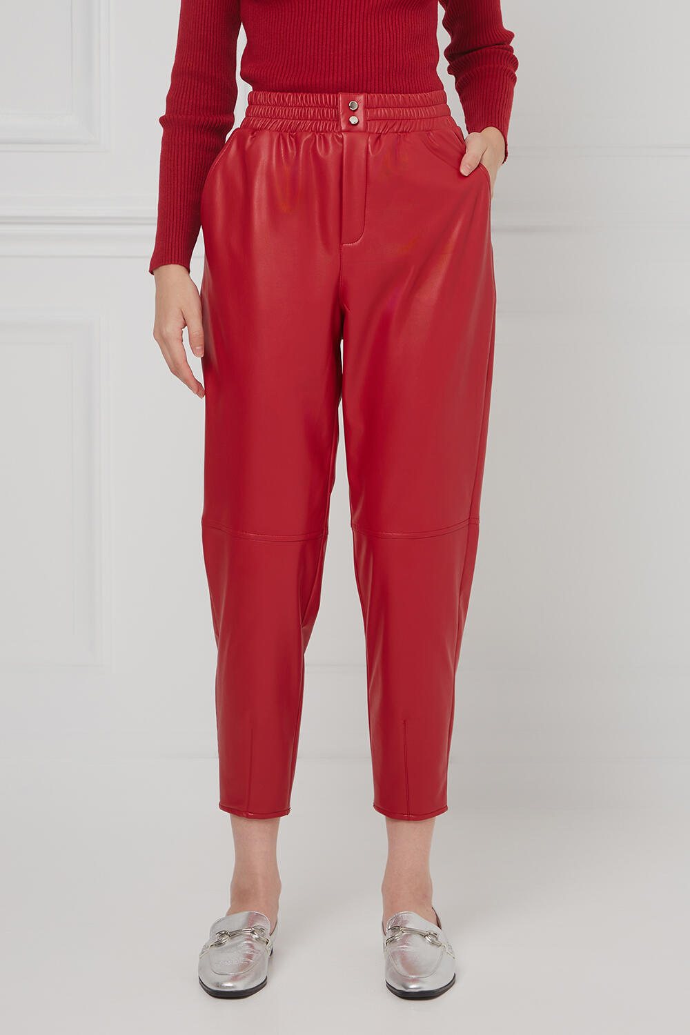Red leather hotsell jogger pants