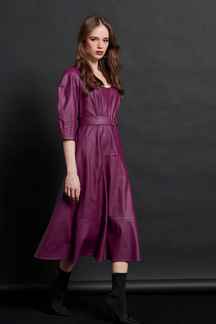 Belted leather look midi dress - Purple S