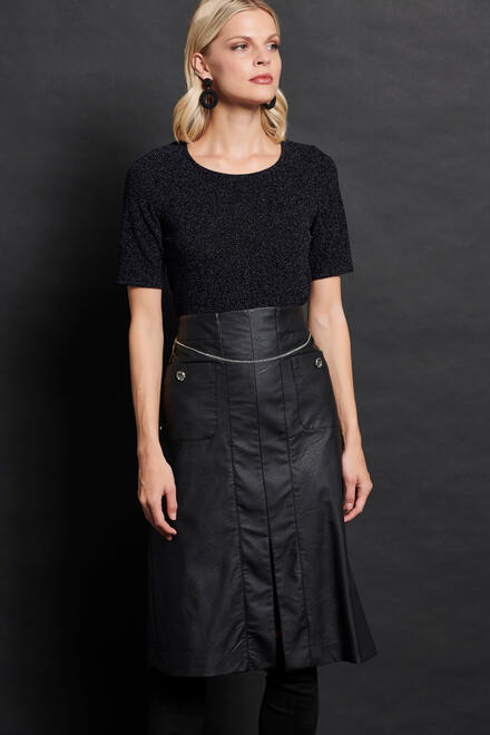 Midi skirt with leather look and chain belt - Black S