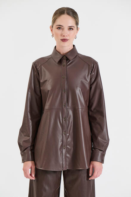 Faux Leather Shirt - Brown L