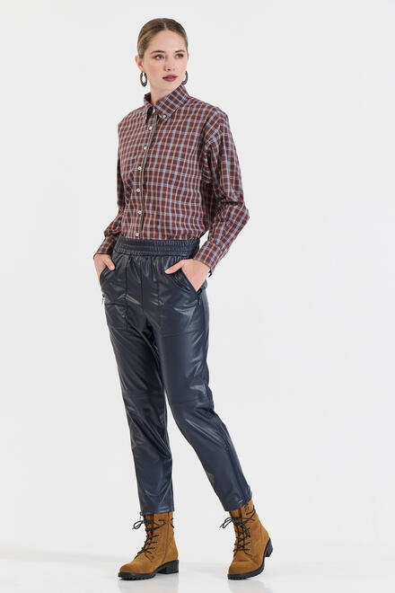 Leatherette Pants with Elastic Waist - Blue XXL