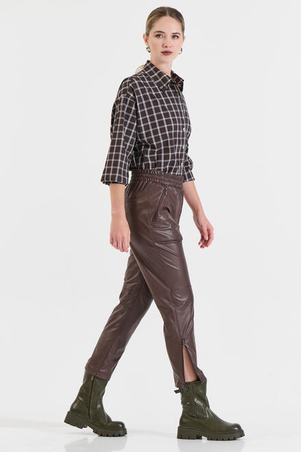 Leatherette Pants with Elastic Waist - Brown XXL