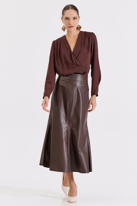 Faux leather flared skirt - Brown XL