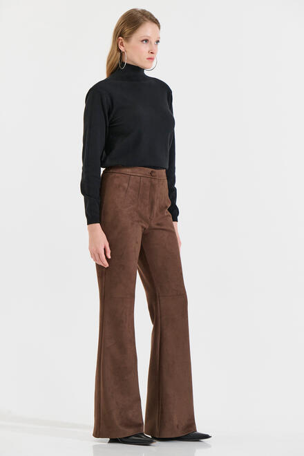Suede-Feel Flared Pants - Brown M