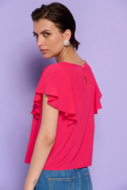Short-sleeved blouse with ruffles - Fuchsia S