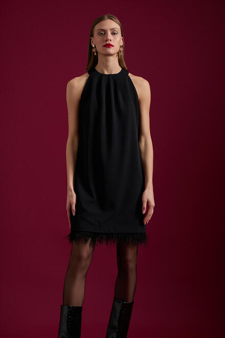 Halter dress with feathers - Black S