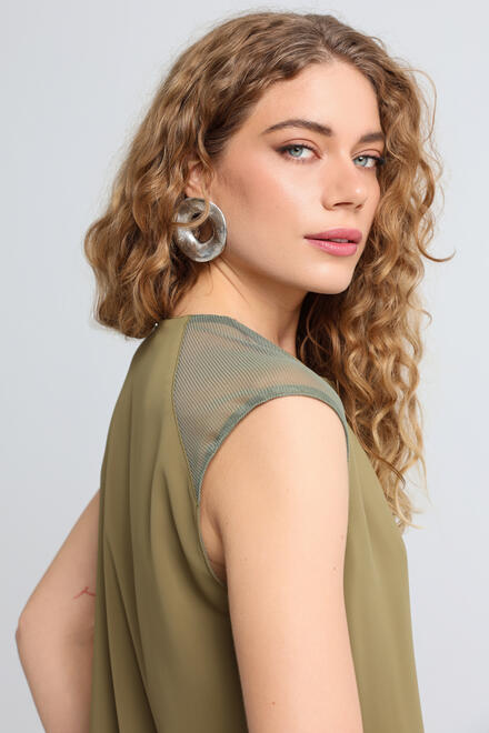Sleeveless blouse with sheer shoulder detail - Chaki S