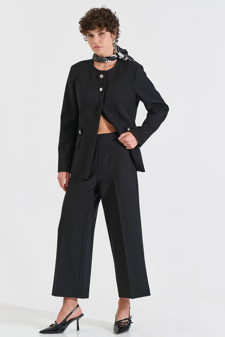 Cropped Culotte Pants with Side Zipper - Black M