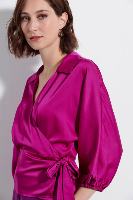 Blouse with crotch tie and satin look - Fuchsia S