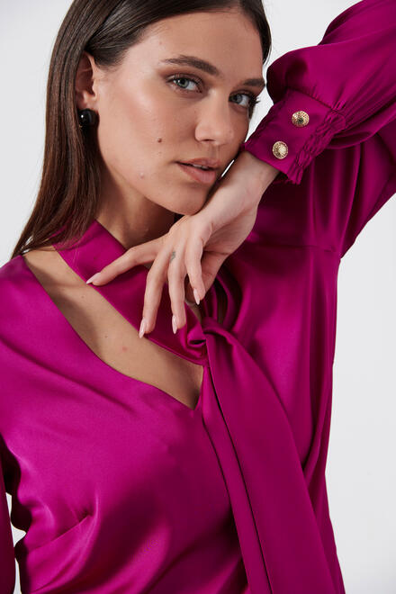 Satin blouse with detachable scarf - Fuchsia S