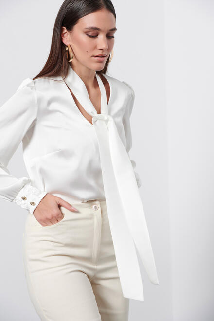 Satin blouse with detachable scarf - WHITE S