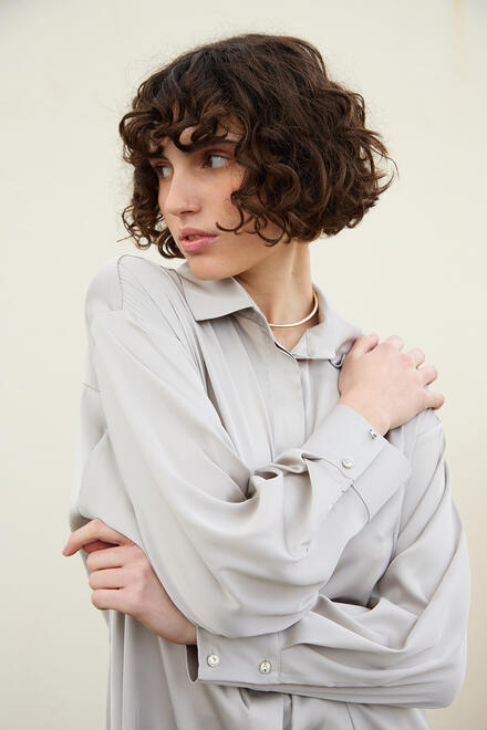 Oversized satin shirt - Grey S/M