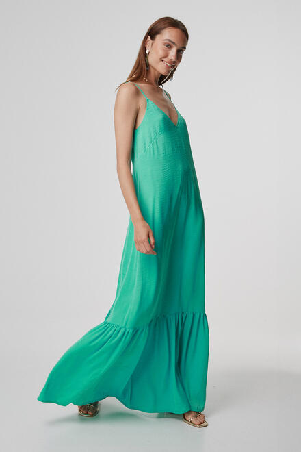 Maxi dress with frills - ΠΡΑΣΙΝΟ S