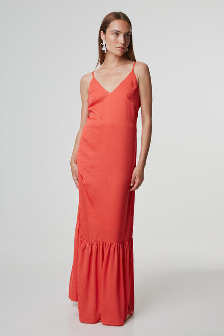 Maxi dress with frills - CORAL M