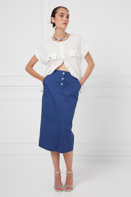 Poplin midi skirt - ΙΝΤΙΓΚΟ S