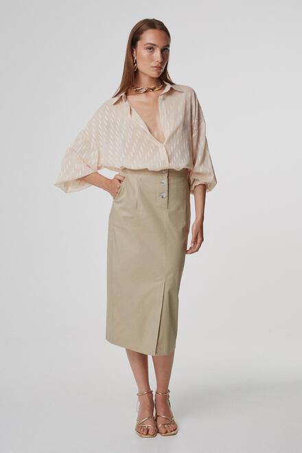 Poplin midi skirt - Beige S