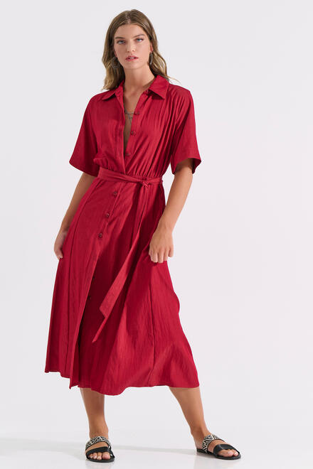 Airy Dress with Buttons and Waist Bel - ΜΠΟΡΝΤΩ S