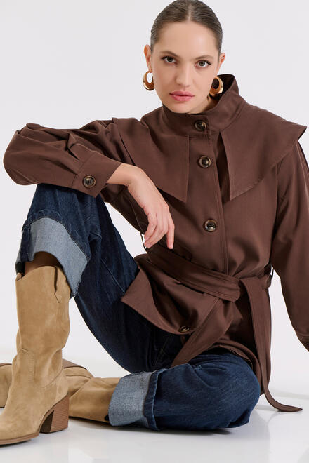 Trench coat with belt and wide collar - Brown S