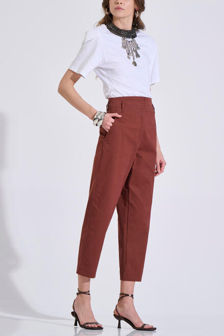 Cotton Relaxed-Fit Ankle-Length Carrot Trousers - Brown L
