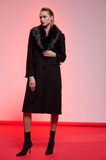 Woolen coat with detachable eco fur - Black M