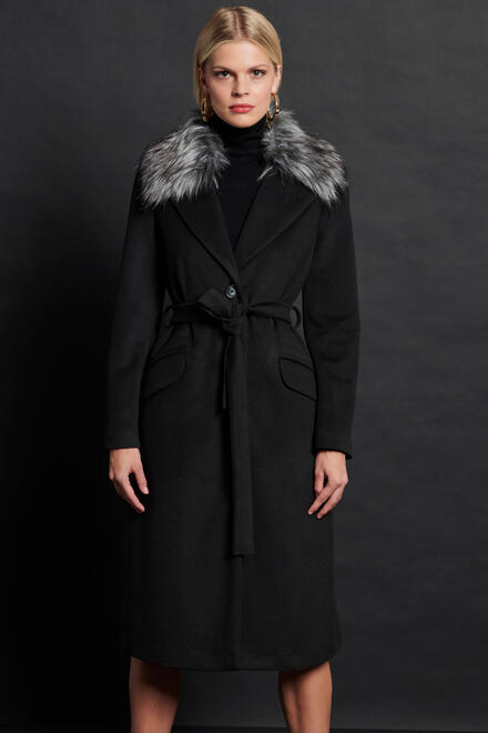 Long coat with synthetic fur - Black M