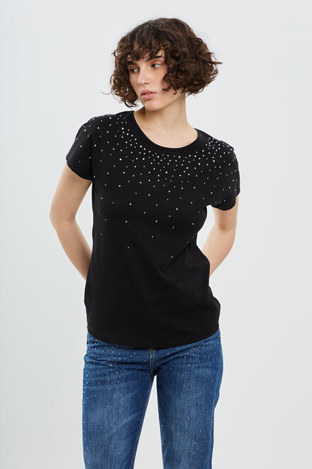 Cotton blouse with rhinestones - Black S