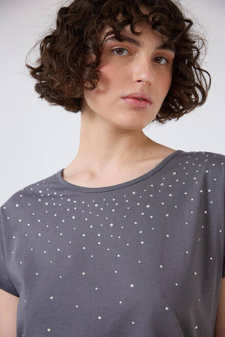 Cotton blouse with rhinestones - Grey S