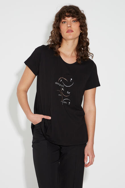 Cotton blouse with rhinestone design - Black L