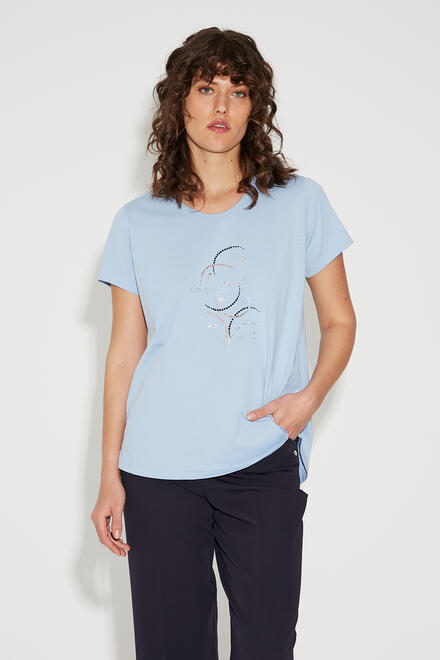 Cotton blouse with rhinestone design - Blue S