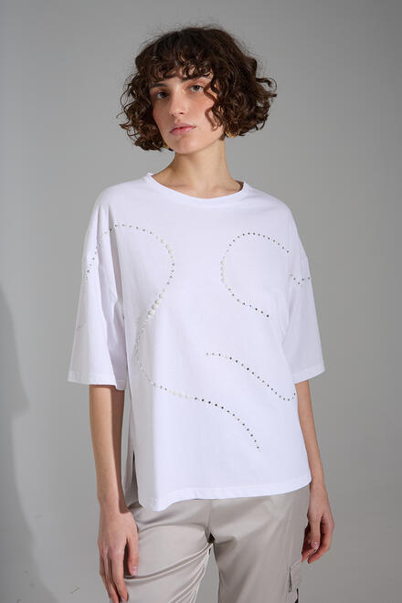Blouse with embroidery with pearls and rhinestones - White S/M