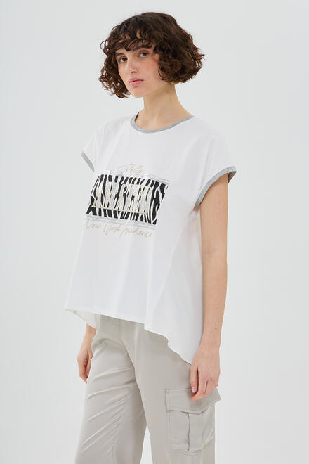 Asymmetric blouse with a combination of fabrics - White S