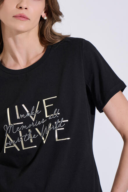 Cotton Blouse with Print & Rhinestones - Black S