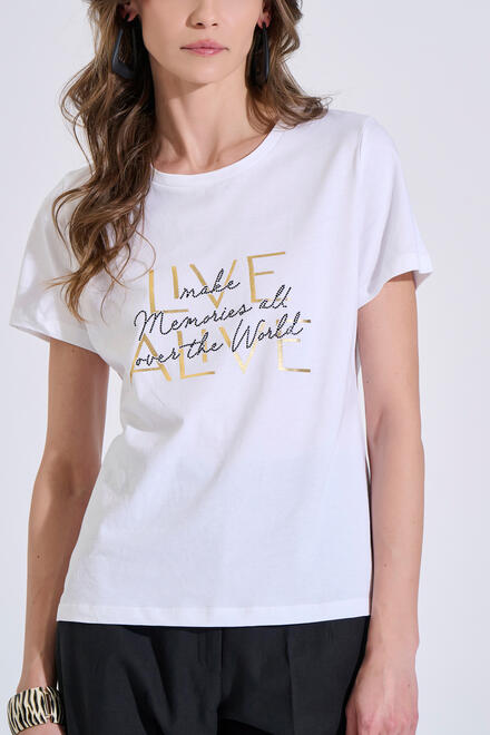 Cotton Blouse with Print & Rhinestones - White S