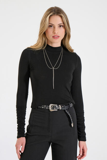Long-sleeve blouse with wool and gathers - Black S