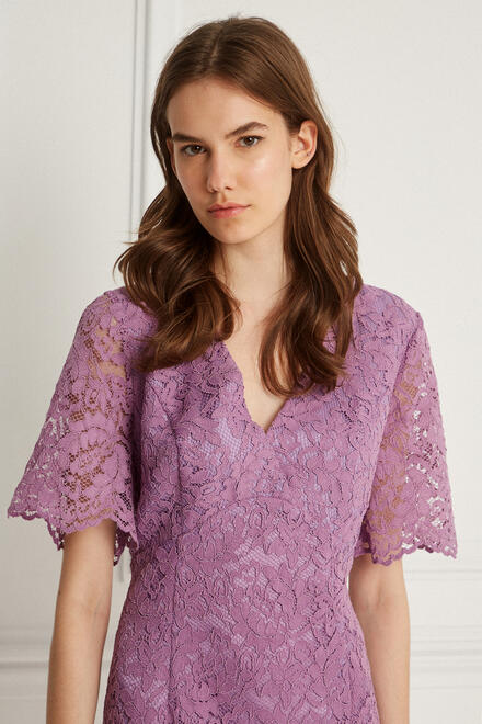 Dress with lace and sleeve - Purple M