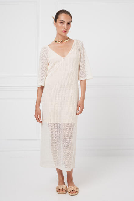 Knitted dress with sleeves - Off White S