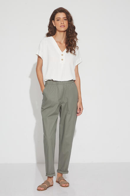 Trousers with elastic in the middle - Chaki XS