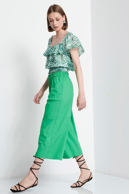 Cropped pants with belt - GREEN M