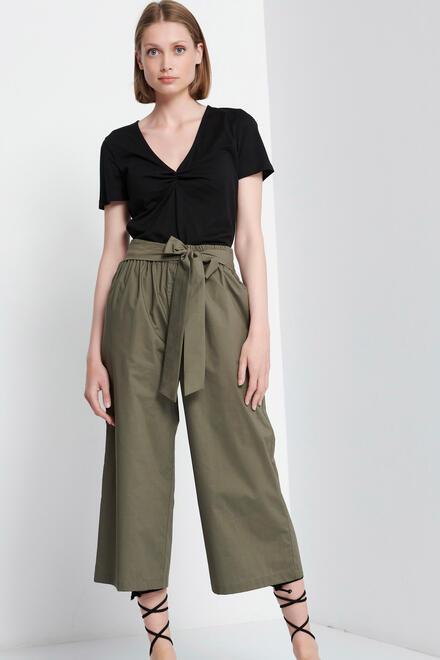 Cropped pants with belt - Chaki S