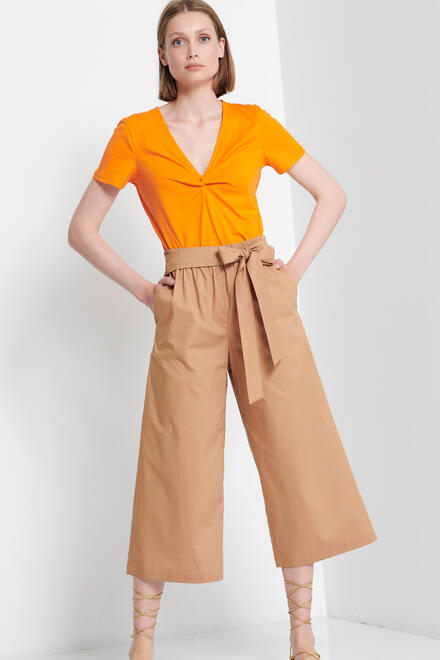 Cropped pants with belt - Taupe M