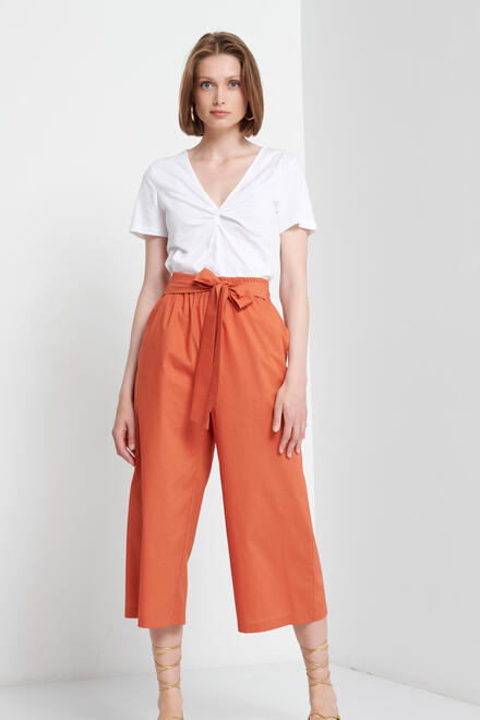 Cropped pants with belt - Orange S