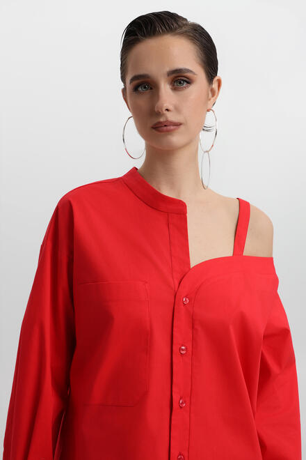 Asymmetric Shirt with Modern Design - Red S/M