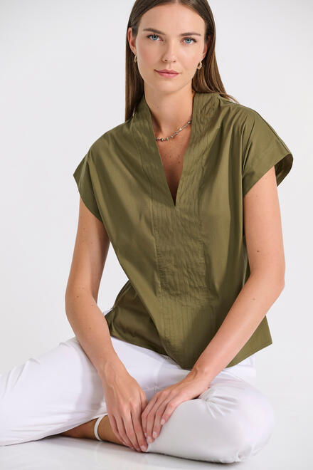  Blouse with Seams & Side Opening - Chaki S
