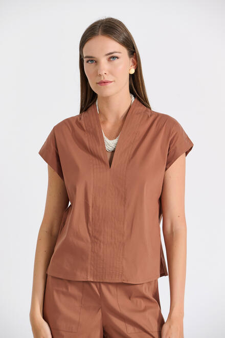  Blouse with Seams & Side Opening - Brown S