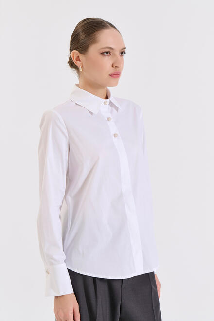 Cotton Shirt with Decorative Pearl Buttons - White S