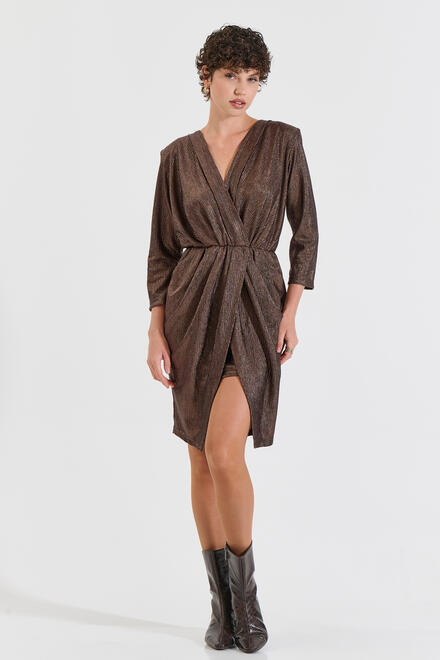 Lurex Dress with Wrap Front - Bronze M