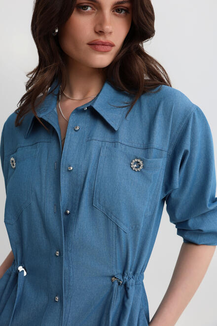 Denim Jumpsuit with Button-Down Front - Blue S/M