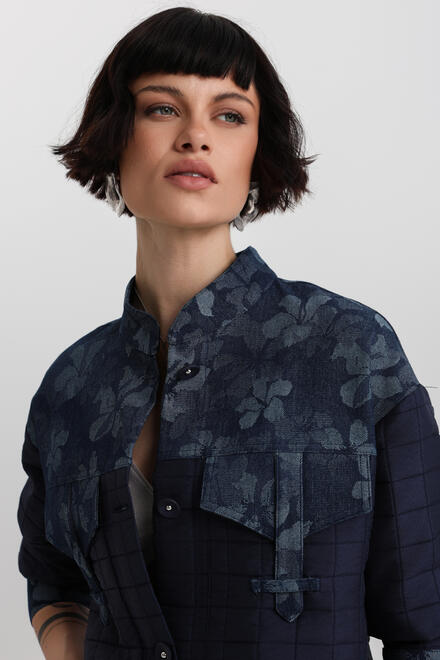Cropped jacket with mixed textures - Blue S